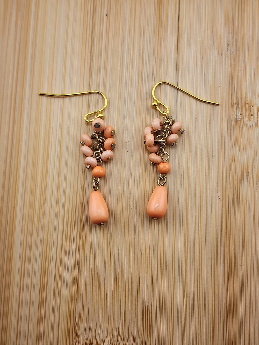 Source Unknown Peach Cluster Drop Earrings - Gold Tone